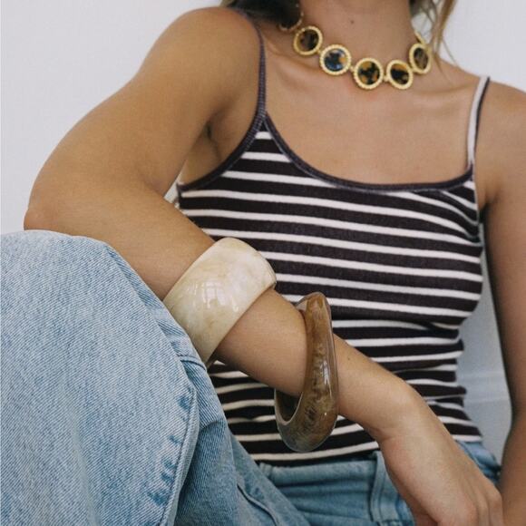 New Frasier Sterling Flat White Bangle Chunky Bracelet For Stacking Ivory - Picture 5 of 5